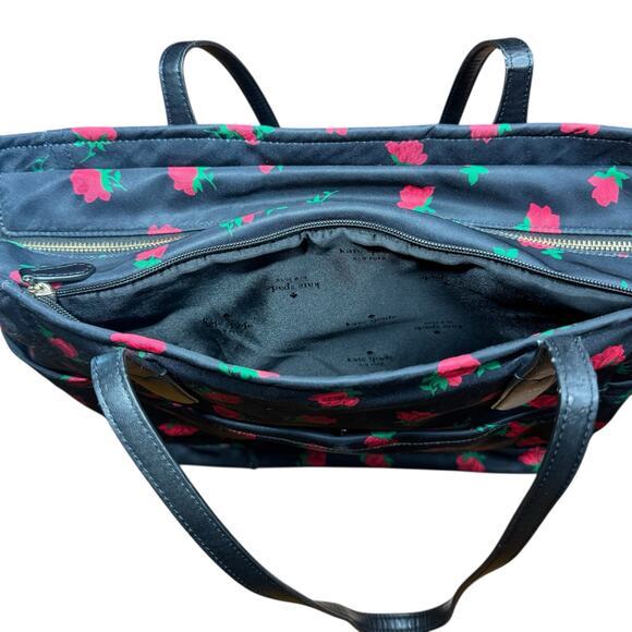 Kate Spade NY Chelsea Rose Toss Printed Black & Red Tote 100% Recycled Nylon - Picture 5 of 9